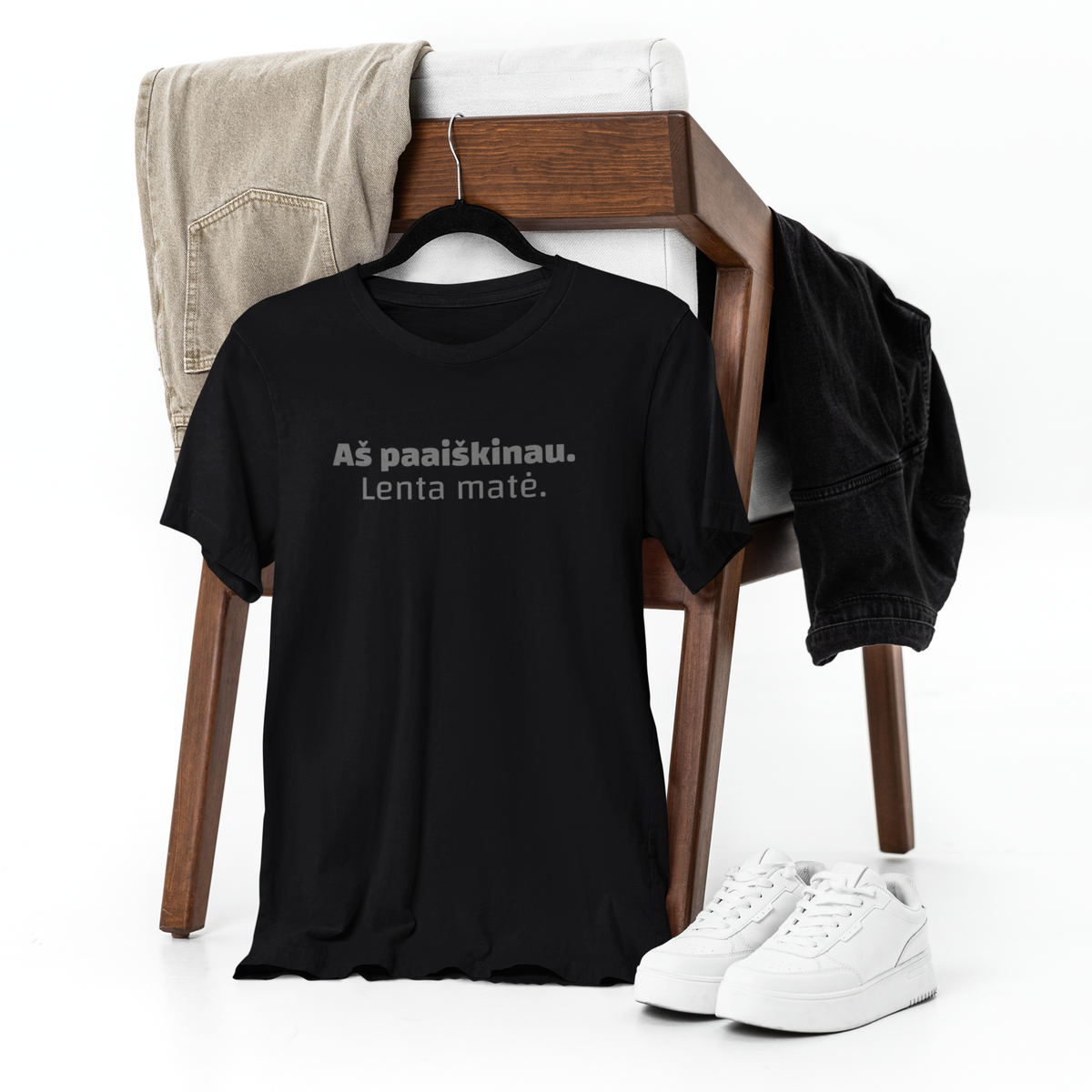 Juodi unisex marškinėliai "Aš paaiškinau. Lenta matė."