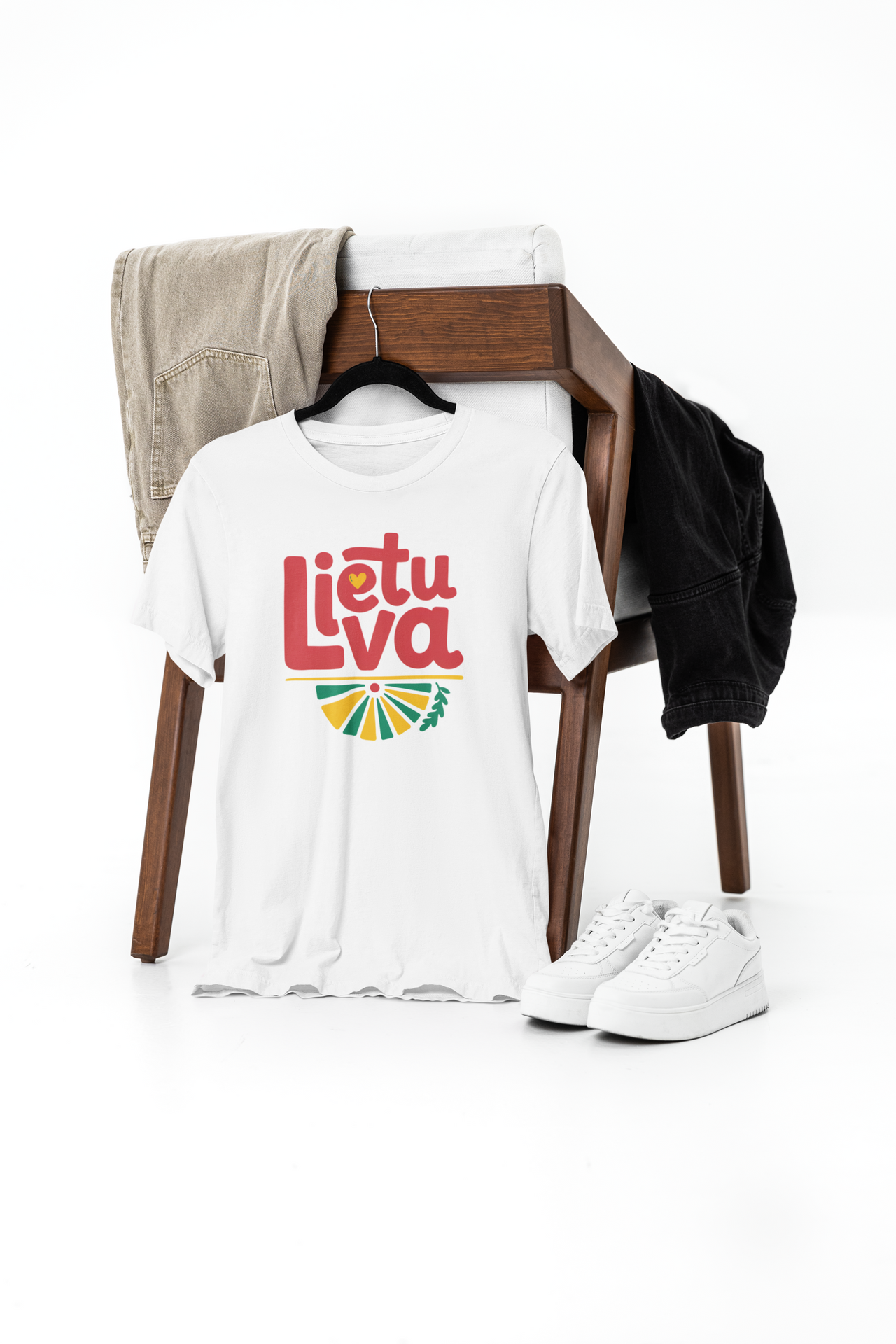 Balti unisex marškinėliai "Lietuva laimės ratas"