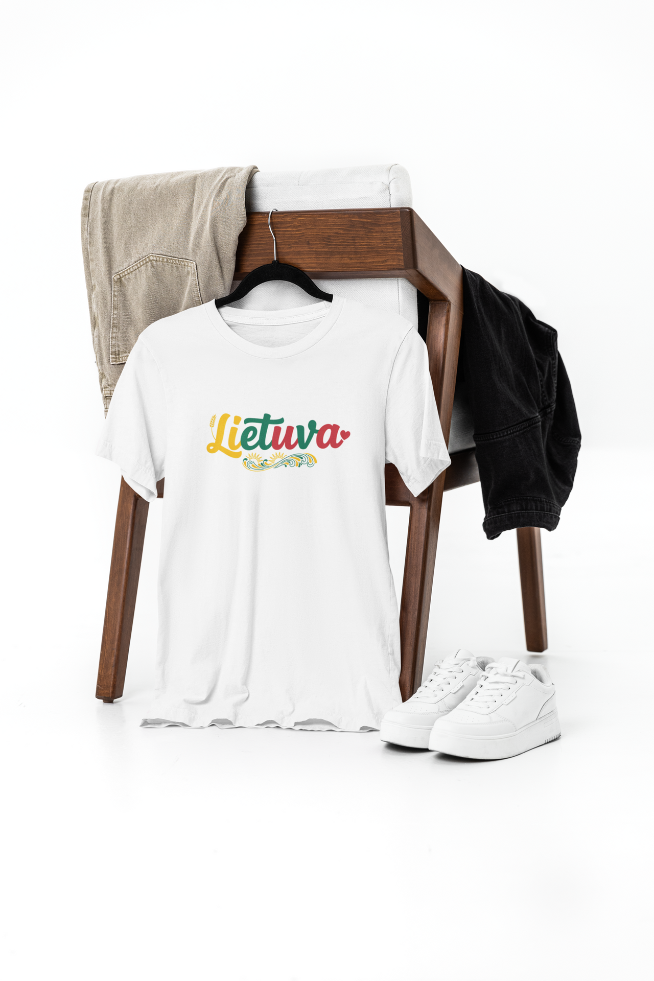 Balti unisex marškinėliai "Lietuva su rugiu"