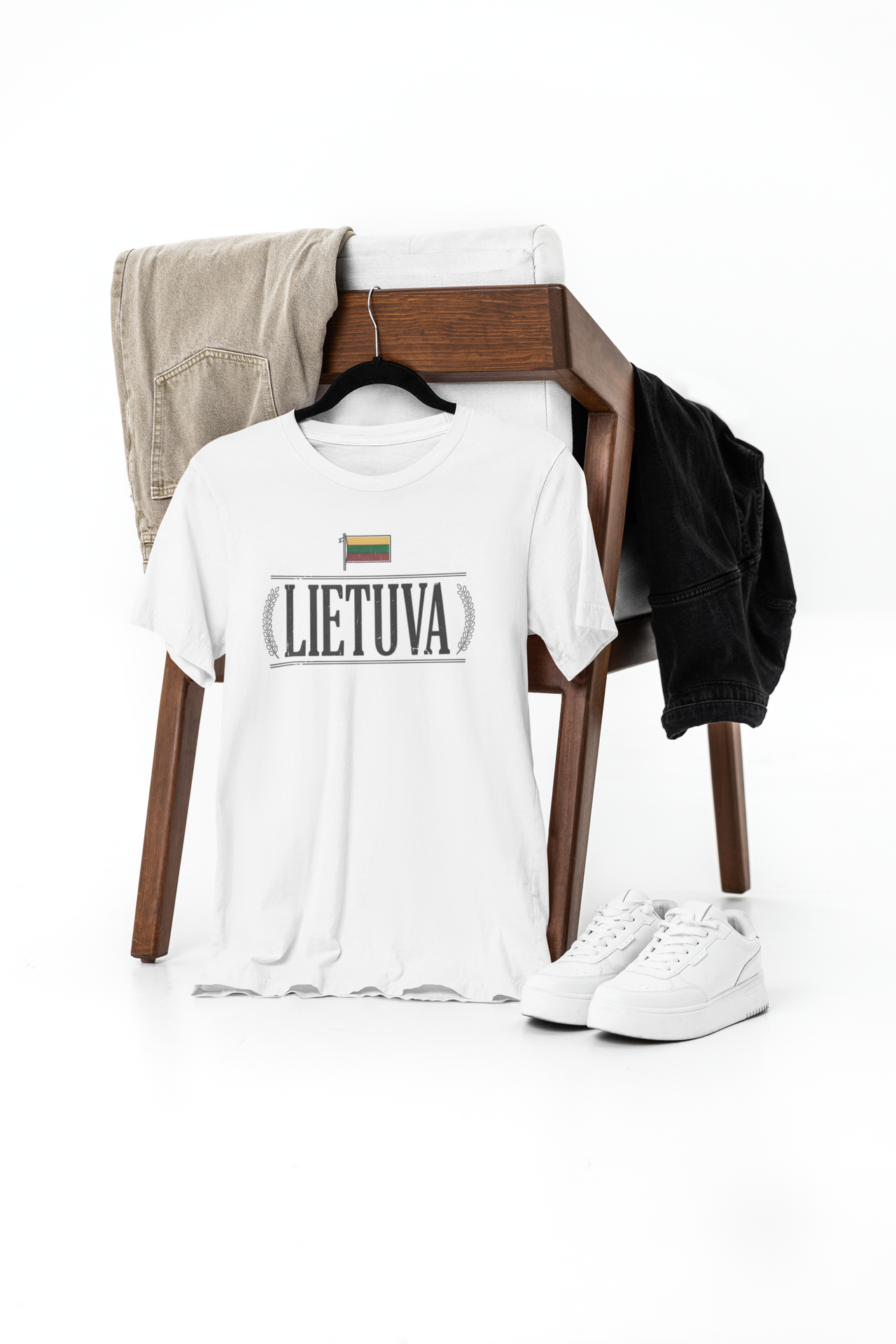 Balti unisex marškinėliai "Tarpukario stiliaus sendinta Lietuva"