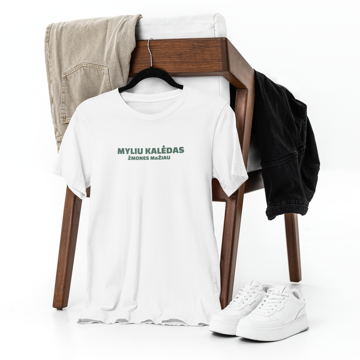 Balti UNISEX marškinėliai "Myliu kalėdas. Žmones mažiau."