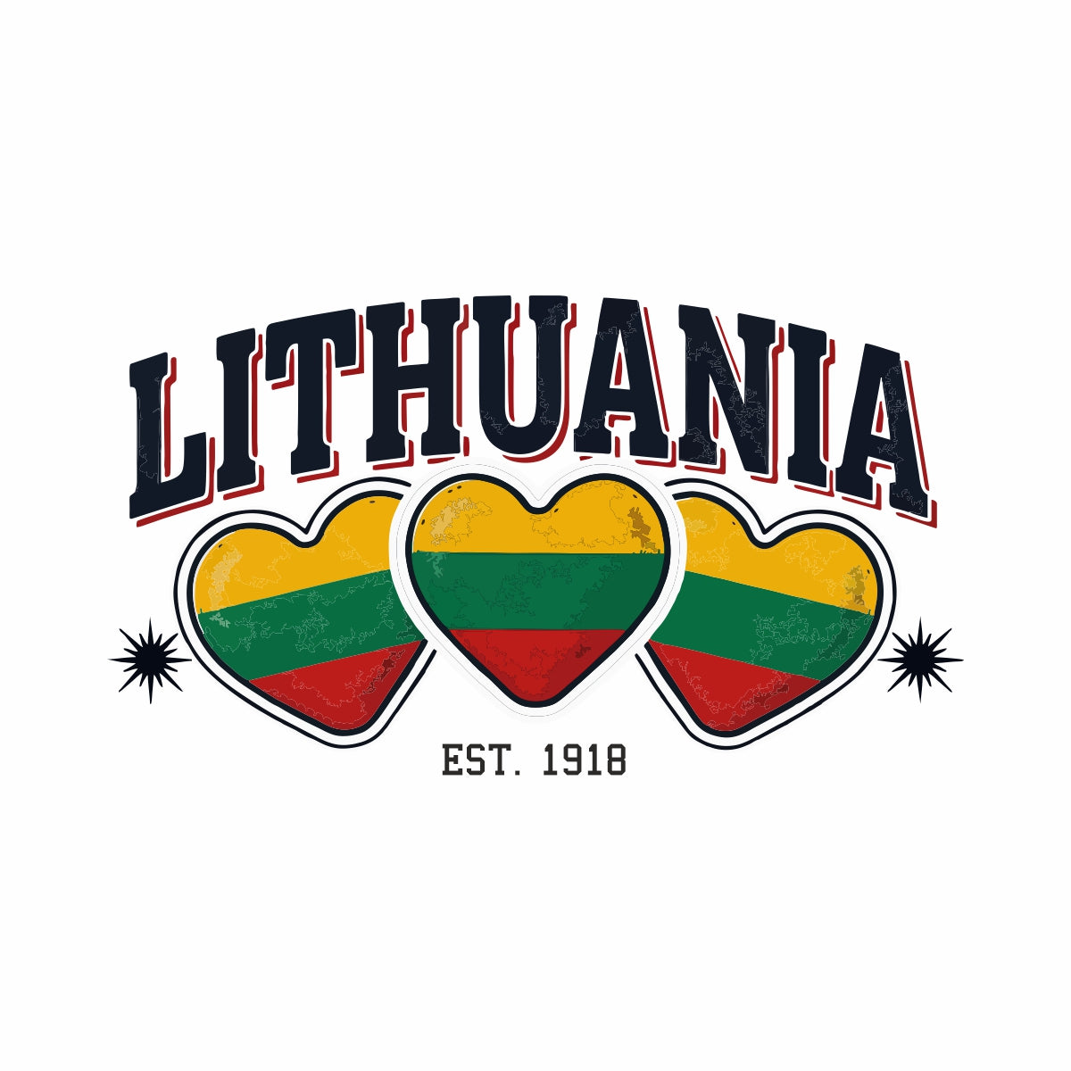 Balti unisex marškinėliai "Lithuania 3 širdelės"