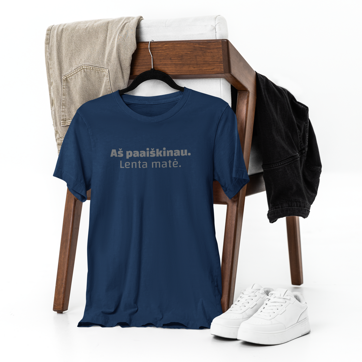 Tamsiai mėlyni unisex marškinėliai "Aš paaiškinau. Lenta matė."