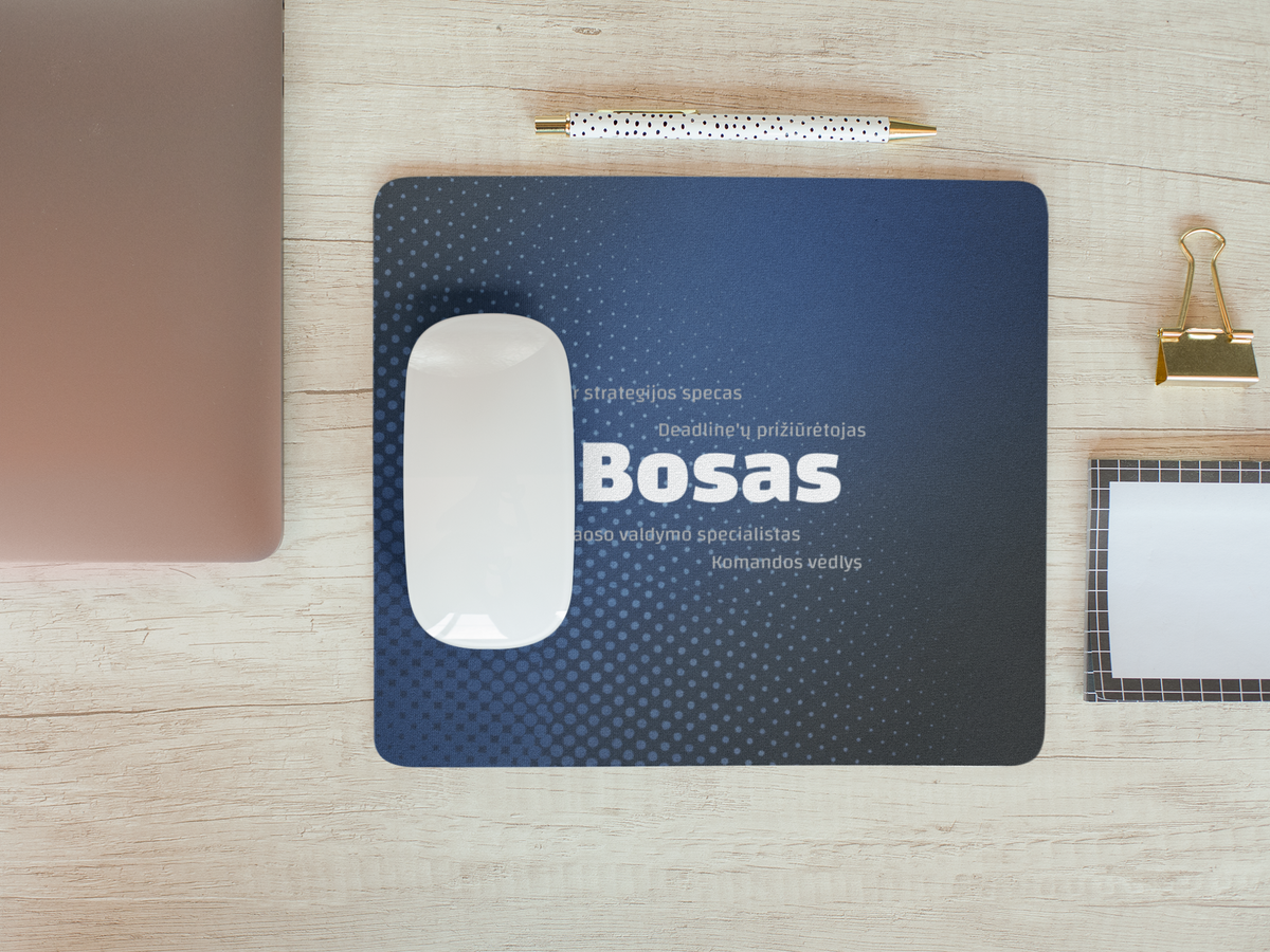 Tamsus kompiuterio pelės kilimėlis "Bosas su aprašymu."